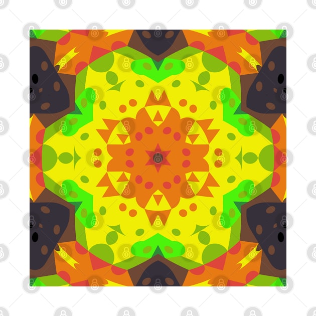 Retro Mandala Flower Orange Yellow and Green by WormholeOrbital