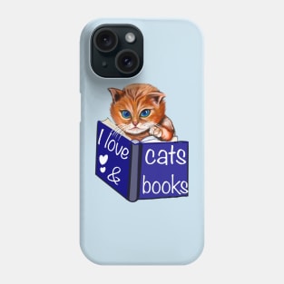 I love cats and books- blue eyed Kitten reading a book. White background. Book Reading themed gifts for lovers of book Phone Case