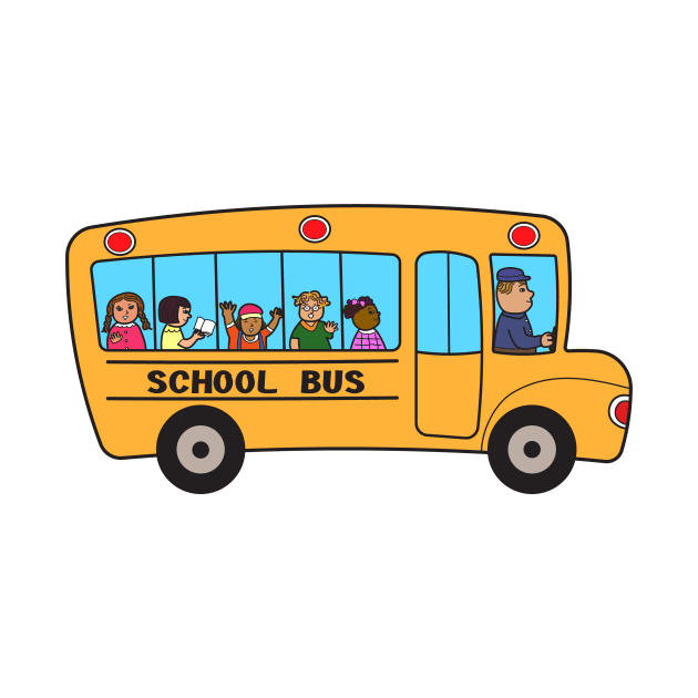 School bus with group of school children. Flat design drawing isolated on white background d. by Nalidsa