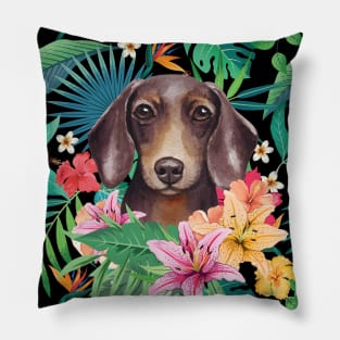 Tropical Chocolate Tan Dachshund Doxie Pillow