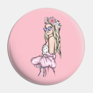 Beauty Girl with Flowers Pin