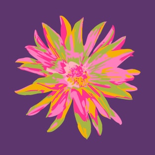 DAHLIA BURSTS Abstract Blooming Floral Summer Bright Flowers - Fuchsia Pink Yellow Lime Green on Violet Purple - UnBlink Studio by Jackie Tahara T-Shirt