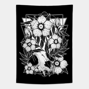 Cat skull and pretty flowers Tapestry