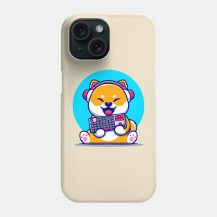 Cute Shiba Inu Gaming Dog With Headphone And Holding  Keyboard Cartoon Phone Case