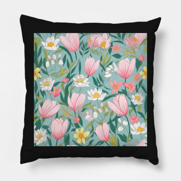 Blossoming Fashion: A Delicate Floral Fabric Pattern #3 Pillow by AntielARt