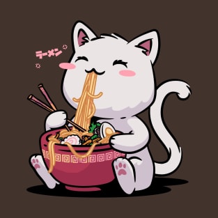 Kawaii Neko Cat Ramen Bowl Anime Otaku White Cat T-Shirt