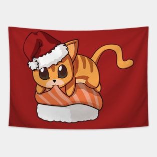 Orange Cat Salmon Sushi Christmas Tapestry