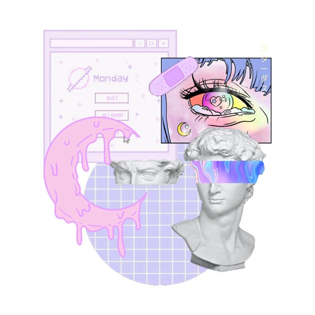 Vaporwave Kawaii Japanese Pixel Art Moon Anime Lilac Y2K by Super Kawaii Club