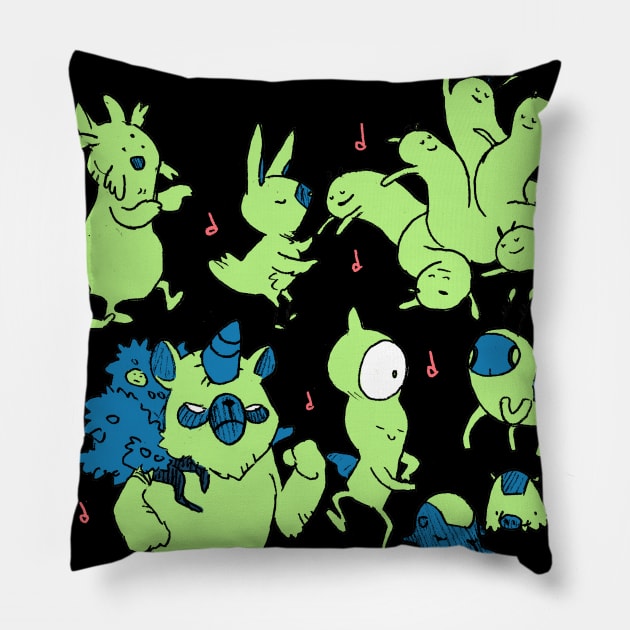 Rock N Rolliens: Party 5 Pillow by mikejbecker