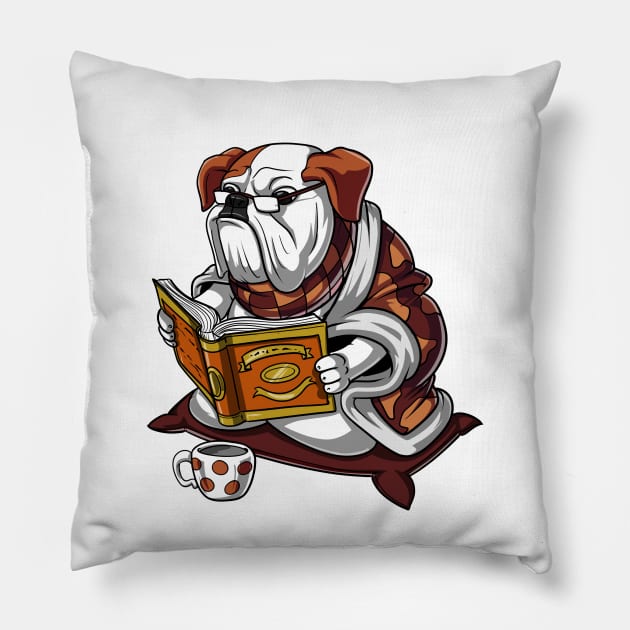 English Bulldog Reading Book Pillow by underheaven