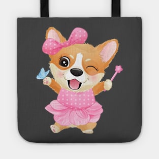 cute little corgi with ballerina tshirt Tote