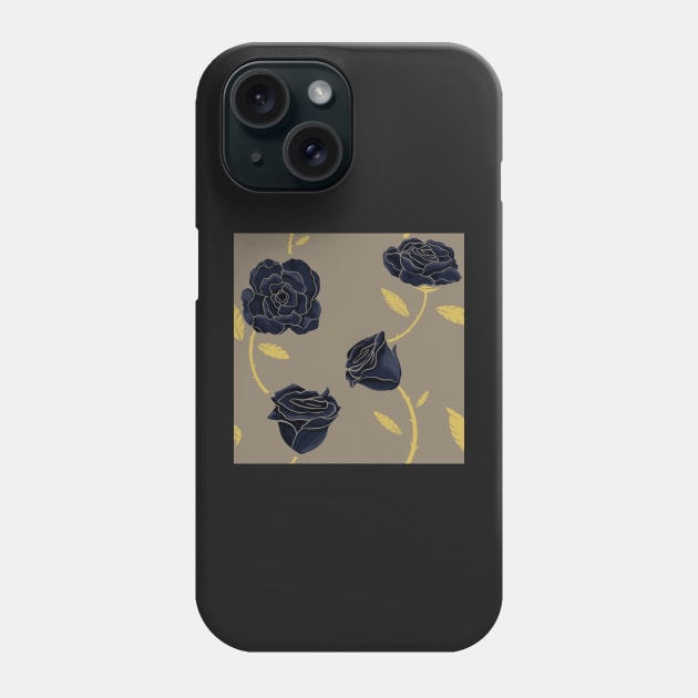 Midnight Blooms Of Gold Phone Case by dudelinart