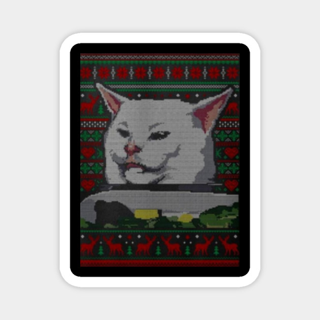 Lady And Cat Meme Christmas Jumper Style Christmas Magnet