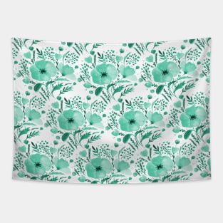 Watercolor poppies bouquet pattern - aqua Tapestry