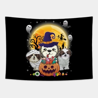 Shih Tzu Dog Mummy Witch Moon Ghosts Happy Halloween Thanksgiving Merry Christmas Day Tapestry