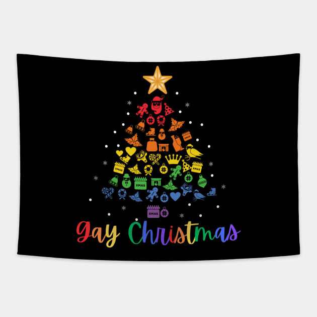 Gay / Happy Christmas Tree T-Shirt Tapestry by Gold Dust Publishing