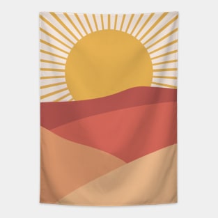 Boho minimal landscape Sun rays mountains Tapestry