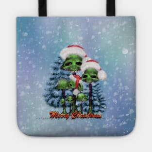 Merry christmas, funny mushroom skull with christmas hat Tote