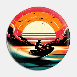 Vintage Jetski Sunset Design Pin