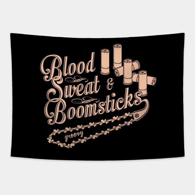 Blood Sweat & Boomsticks Tapestry by manospd