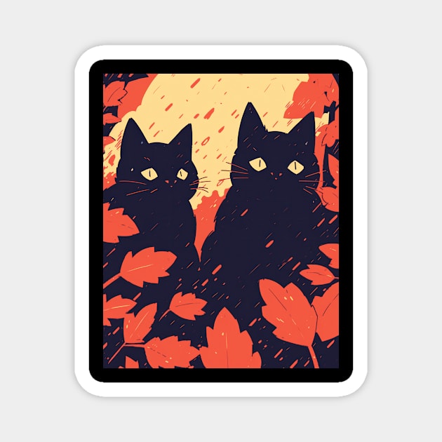 Black Cat Autumn Theme Painted Art Magnet by DustedDesigns