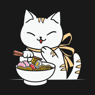 Anime cat eating ramen T-Shirt