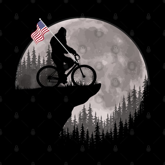 Bigfoot Riding A Bike American Flag by Tesszero