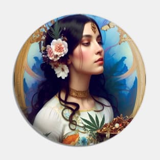 Stoner Chic - Floral Art Deco Girl - Ganja Girl Pin