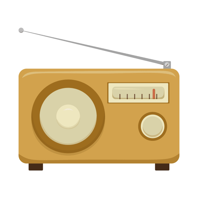 Retro vintage brown flat style portable radio by TinyFlowerArt