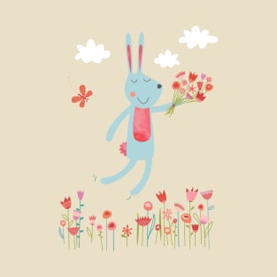 Be Hoppy Rabbit with Flowers T-Shirt