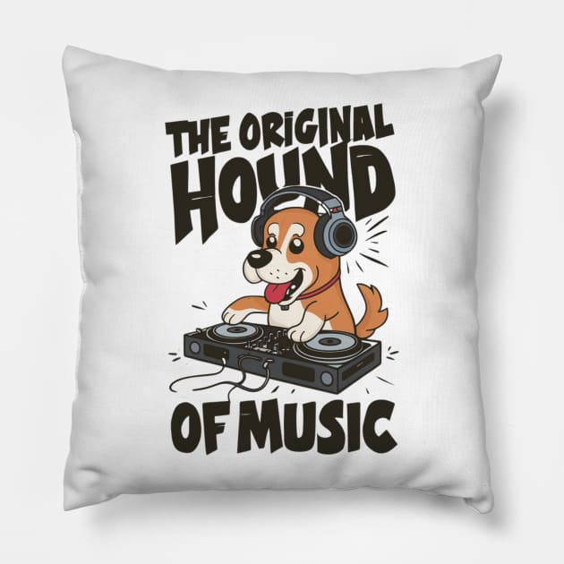 Hound of Music Funny DJ Dog Pillow by Sniffist Gang