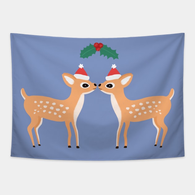 Christmas Deer Under A Mistletoe Tapestry by awesomesaucebysandy