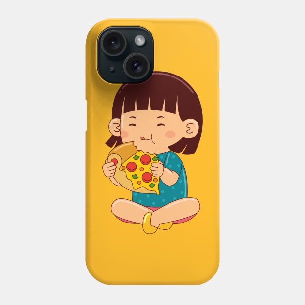 girl kids eating pizza Phone Case by MEDZ