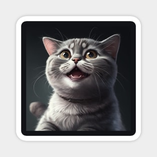 Realistic illustration of grey haired cat looking app with open mouth Magnet