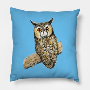 A colored pen drawing of a long-eared owl Pillow