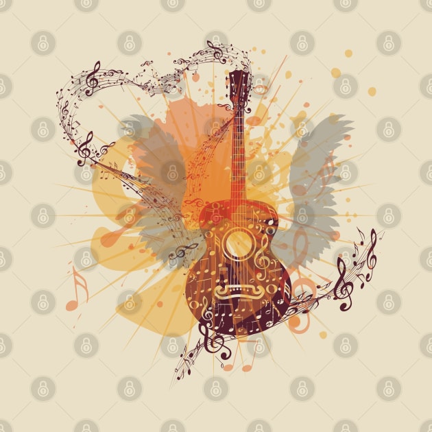 Music Guitar with notes and wings by AnnArtshock