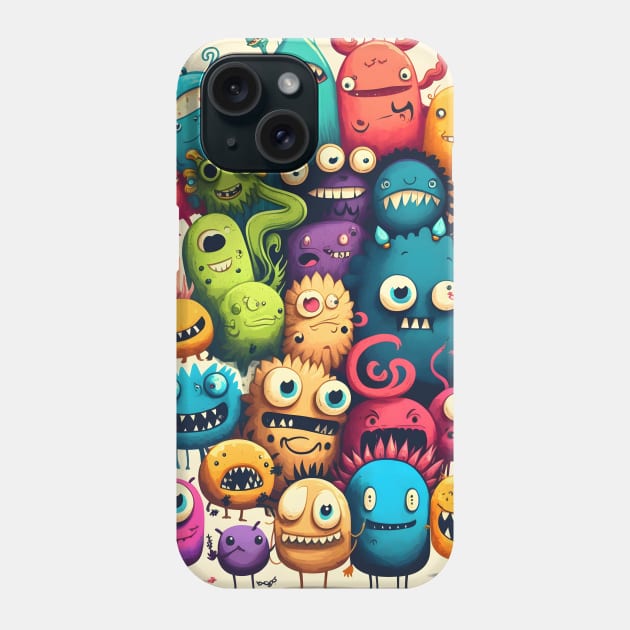 Colorful and Funny Monsters in Neon Watercolor Doodle Art Style Phone Case by ToySenTao