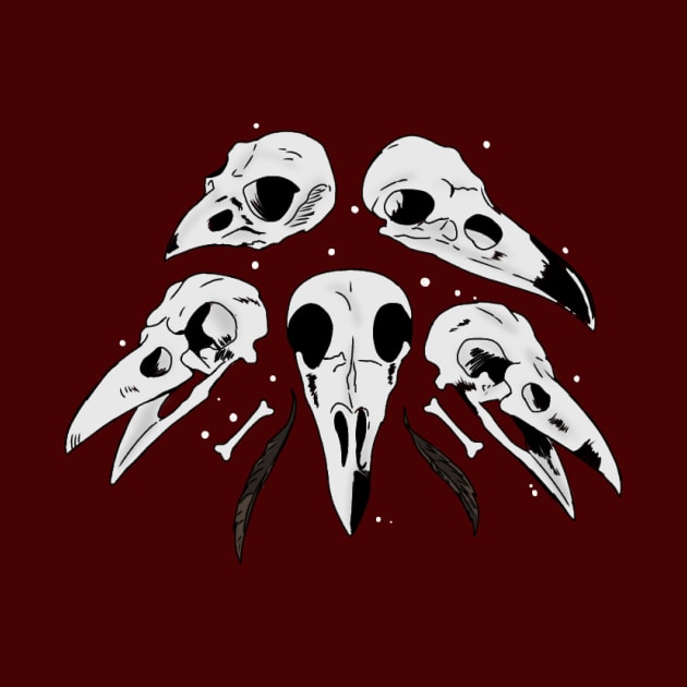 Bird skulls with feathers by Basicallyimbored