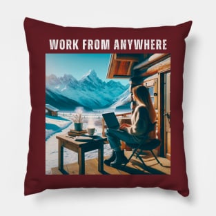 Work From Anywhere - Woman in Mountains and Snow Pillow