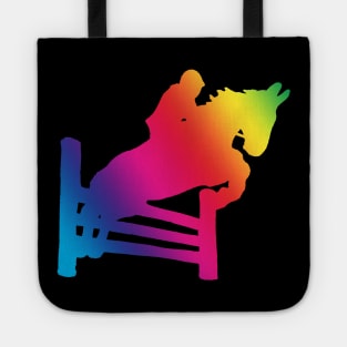 Rainbow jumping horse silhouette Tote