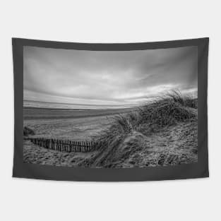 Mablethorpe Sand Dunes, Storm Coming, Black And White Tapestry