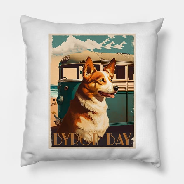 Byron Bay Dog Vintage Travel Art Poster Pillow by OldTravelArt