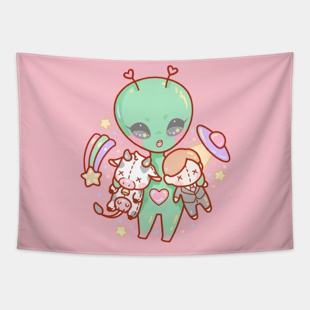 Kawaii Baby Grey Alien Tapestry by Jennwhale