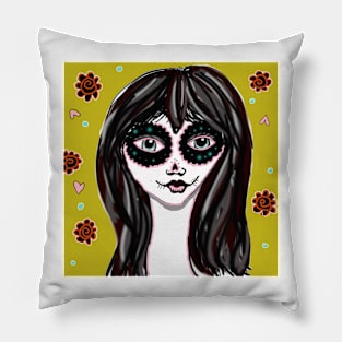 sugar skull girl digital art, day of the dead, sugar skull Pillow