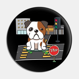 Funny bulldog is on a skateboard Pin