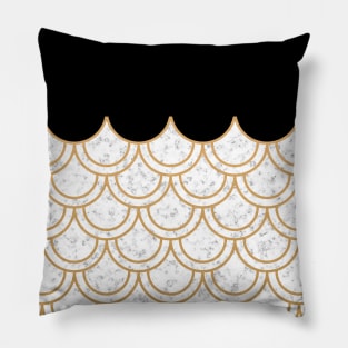 Modern minimalist black & gold fish scales pattern Pillow