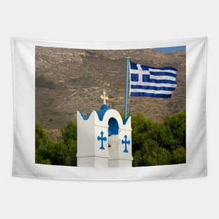 Belfry and flag of Greece Tapestry