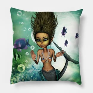 Sweet little mermaid in the deep ocean Pillow