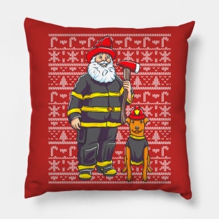 Firefighter Santa Claus Firemen Ugly Christmas Sweater Pattern Pillow