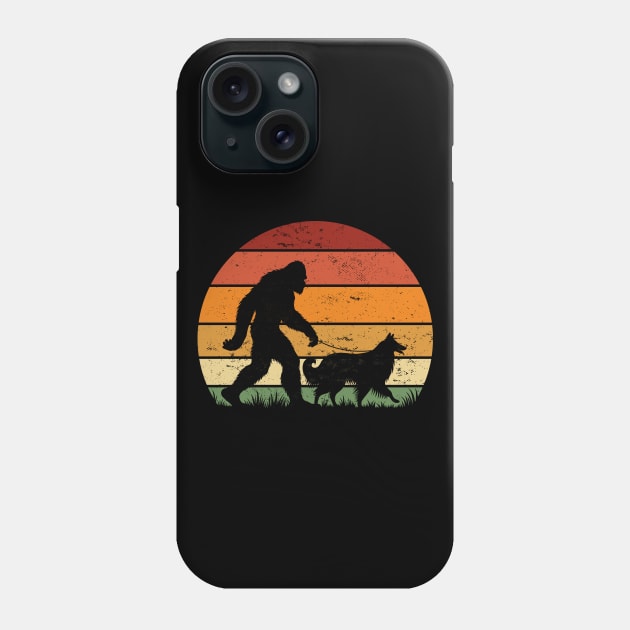 Bigfoot Walking Border Collie Dog Vintage Sunset Hiking Dog Phone Case by Cuteness Klub